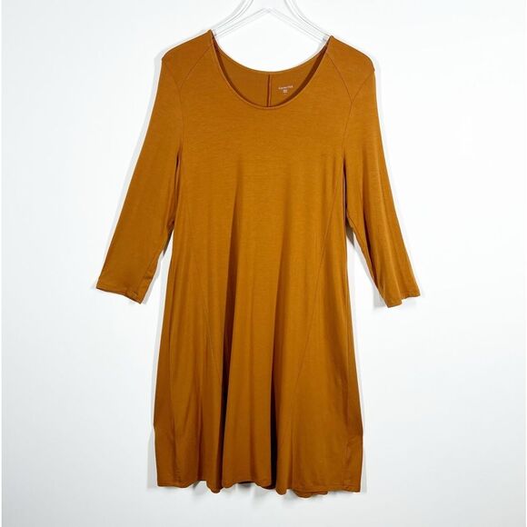 Garnet Hill Women's Size Large Orange Rust Scoop Neck Trapeze Knee Length Dress - Picture 2 of 9
